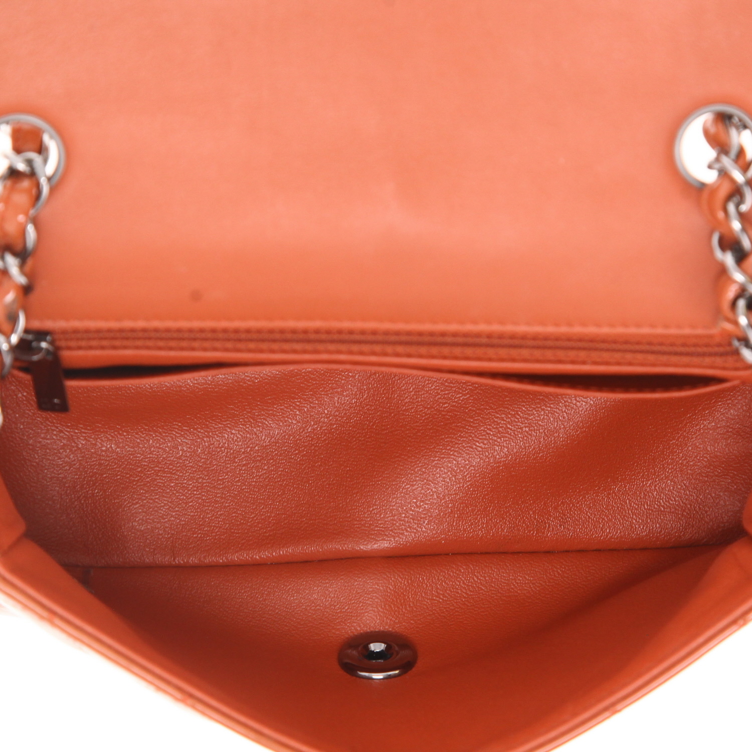 Borsa Chanel  Mini Timeless in pelle verniciata e foderata arancione - Detail D3
