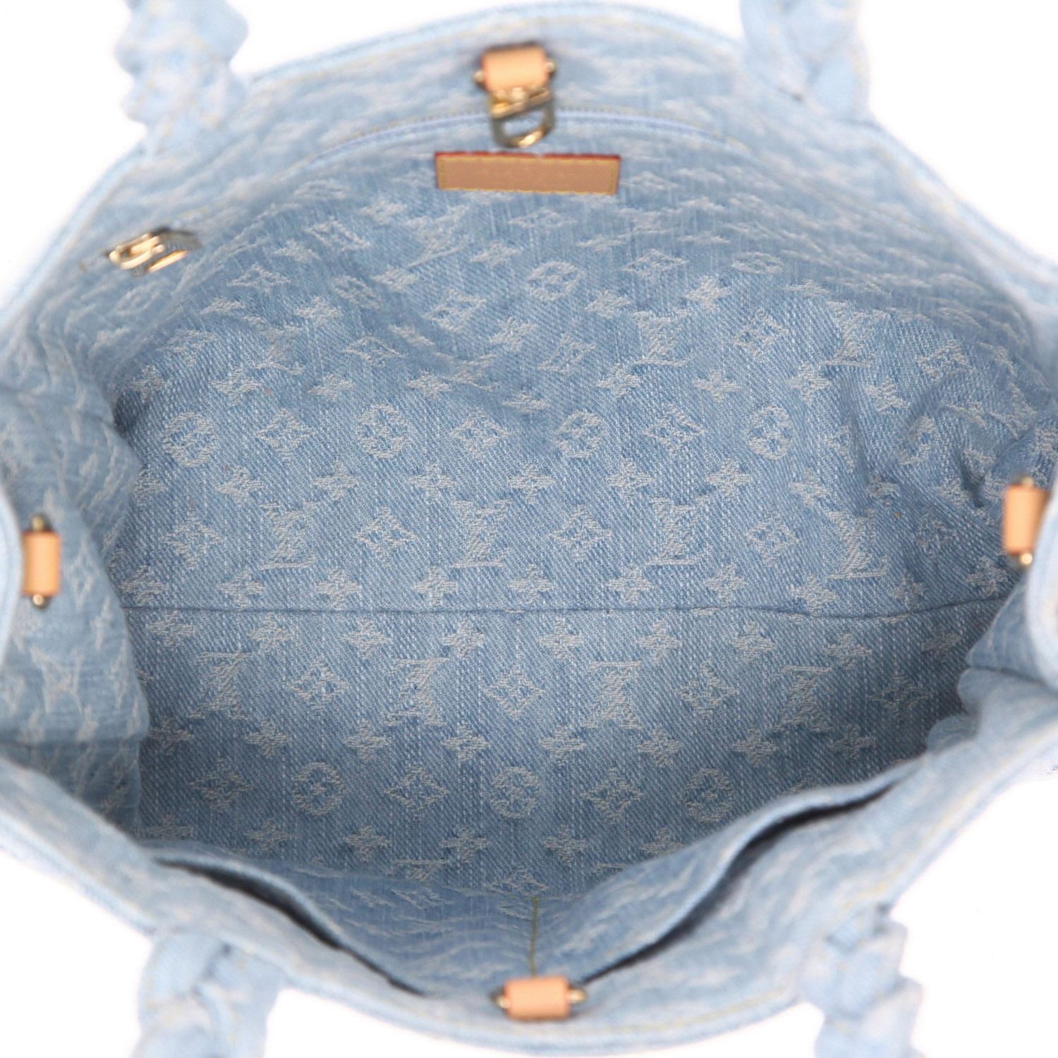 Bolso Cabás Louis Vuitton   en lona denim Monogram azul y cuero natural - Detail D3