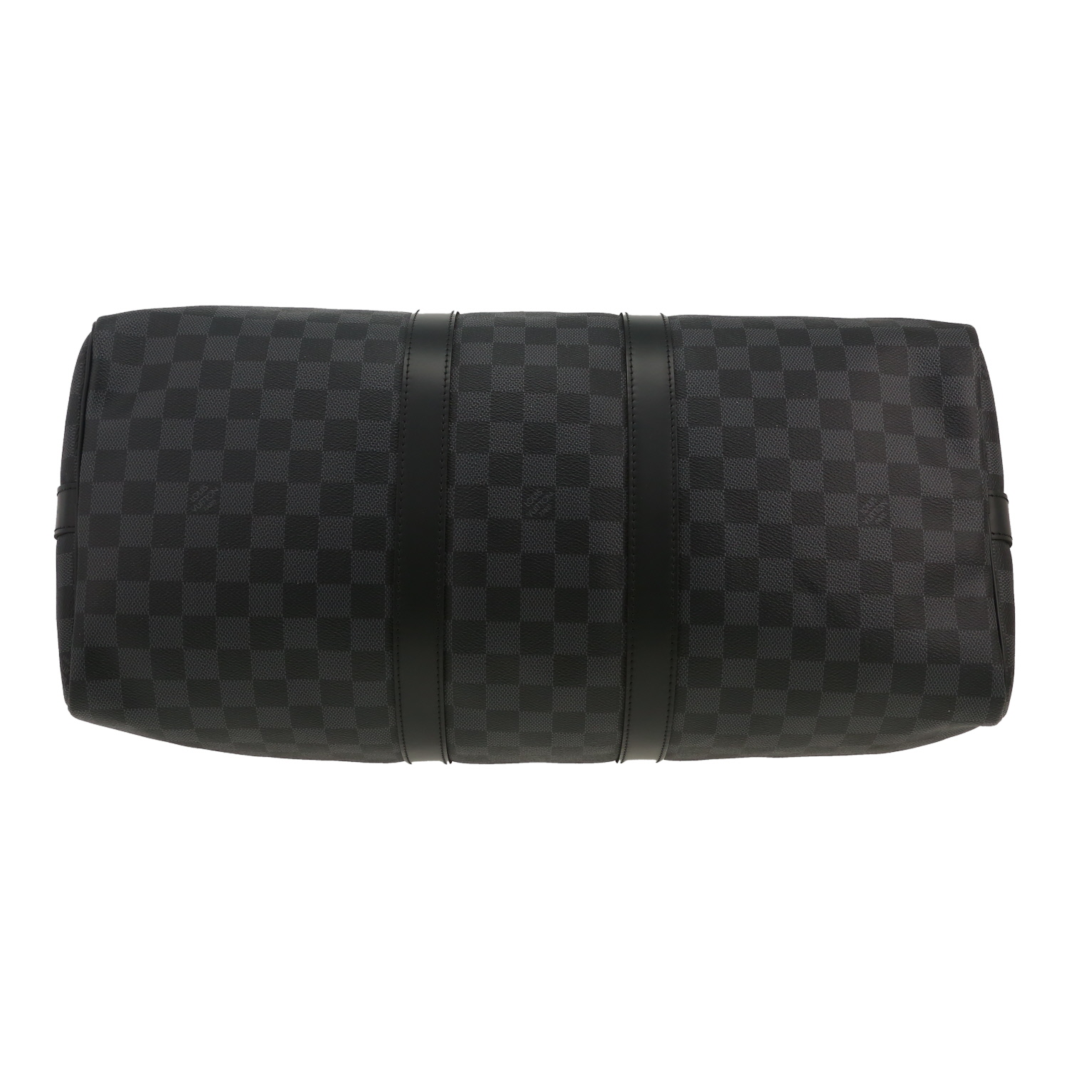 Borsa da viaggio Louis Vuitton  Keepall 45 in tela a scacchi grigio Graphite e pelle nera - Detail D1