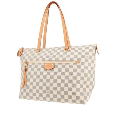 Bolso de mano Louis Vuitton  Iena en lona a cuadros azul celeste y cuero natural