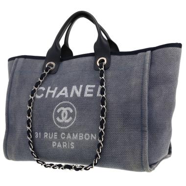Shopping bag Chanel  Deauville in tela blu e pelle blu