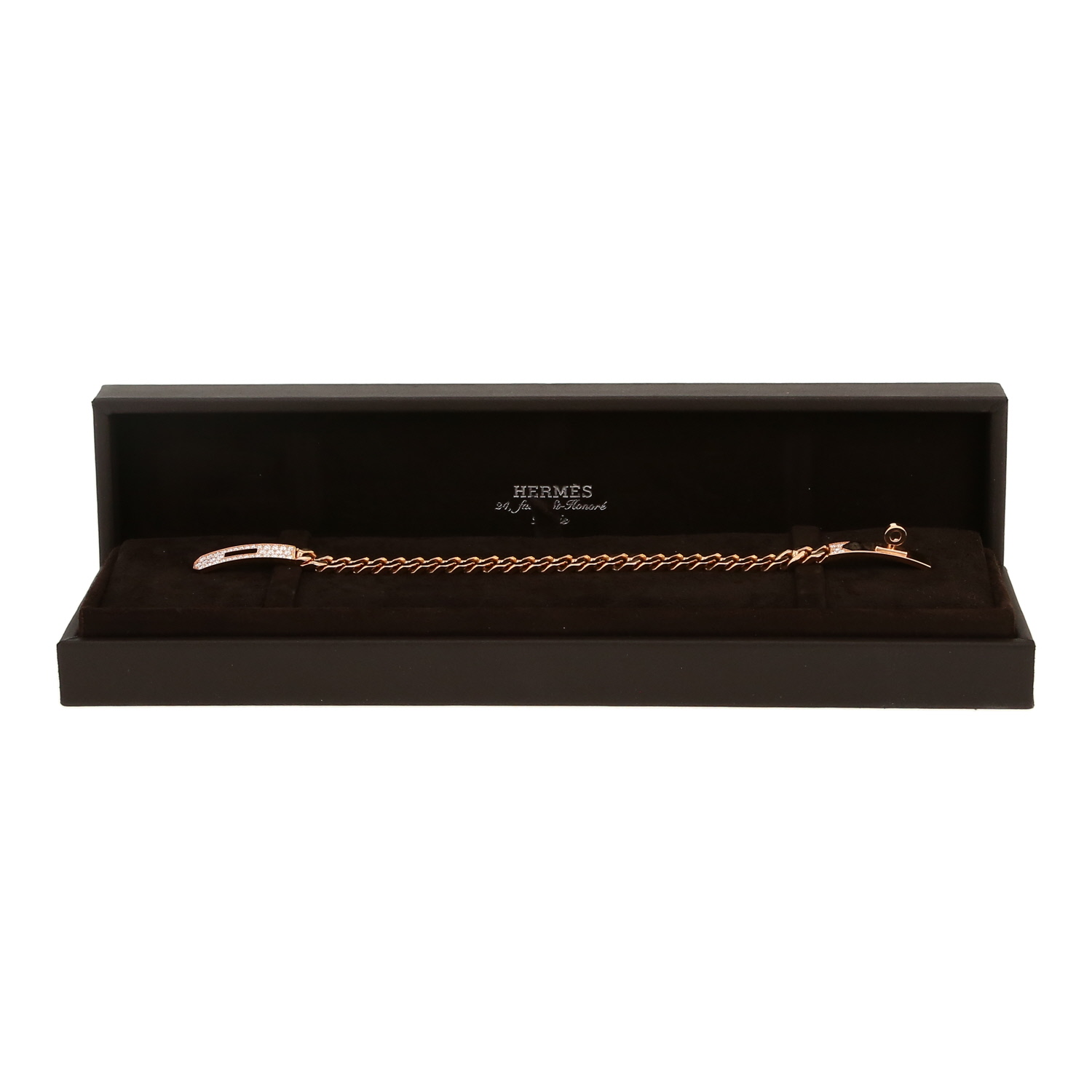 Hermès Kelly Gourmette small model bracelet in pink gold and diamonds - Detail D2