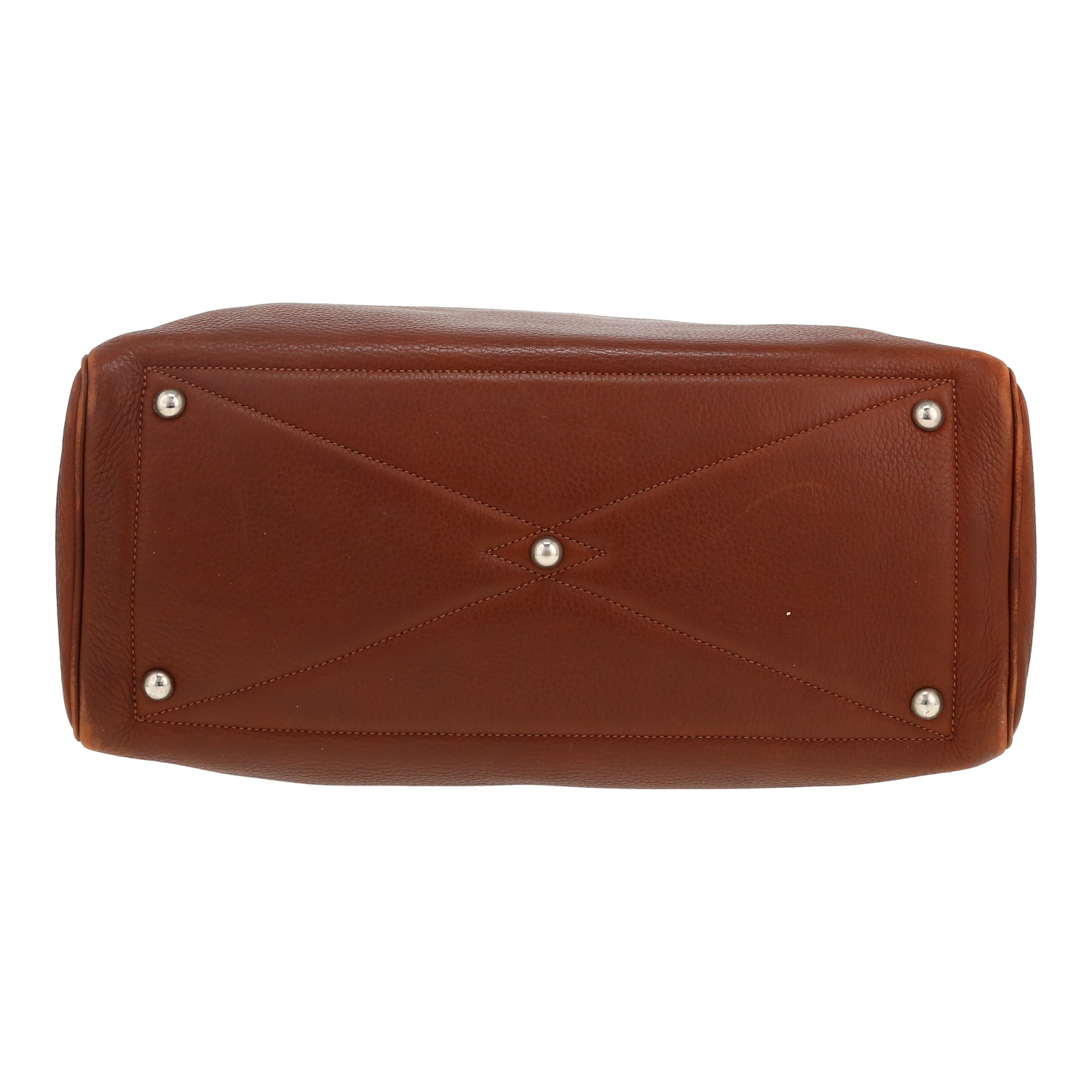 Bolso de mano Hermès  Victoria en cuero togo marrón - Detail D1