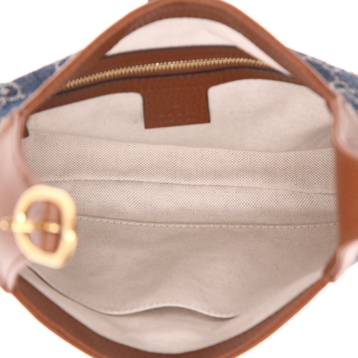 Borsa Gucci  Jackie in tela denim monogram blu e pelle marrone - Detail D3