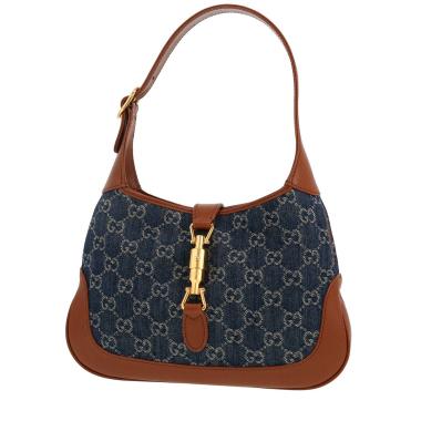 Bolso de mano Gucci  Jackie en lona denim Monogram azul y cuero marrón