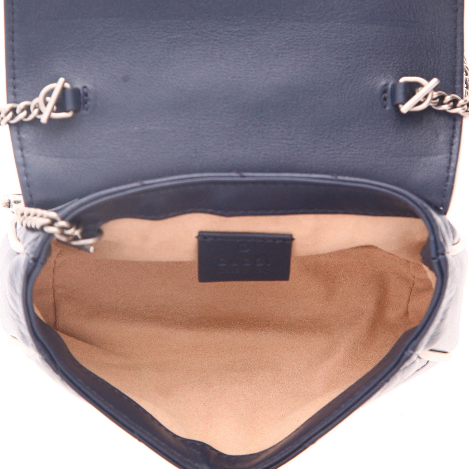 Bolso bandolera Gucci  GG Marmont mini  en cuero acolchado azul y blanco - Detail D2