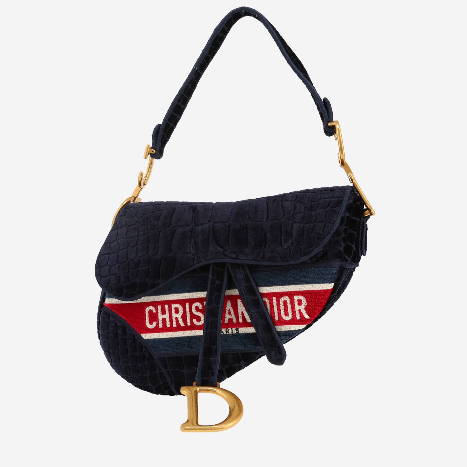 Dior  Saddle handbag  in navy blue velvet