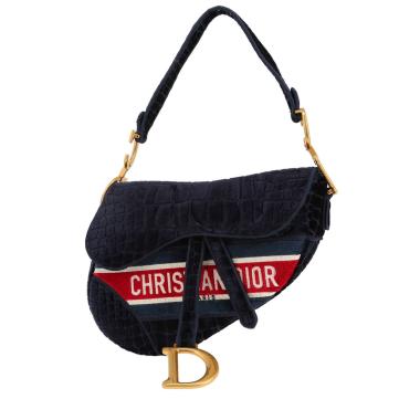 Dior  Saddle handbag  in navy blue velvet