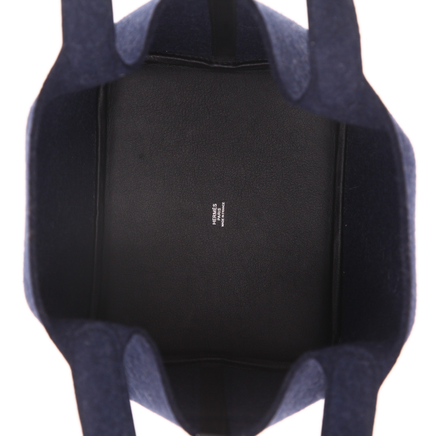 Bolso de mano Hermès  Picotin Lock en cuero swift negro y fieltro azul indigo - Detail D3