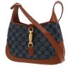 Bolso bandolera Gucci  Jackie en lona denim Monogram azul y cuero marrón - 00pp thumbnail