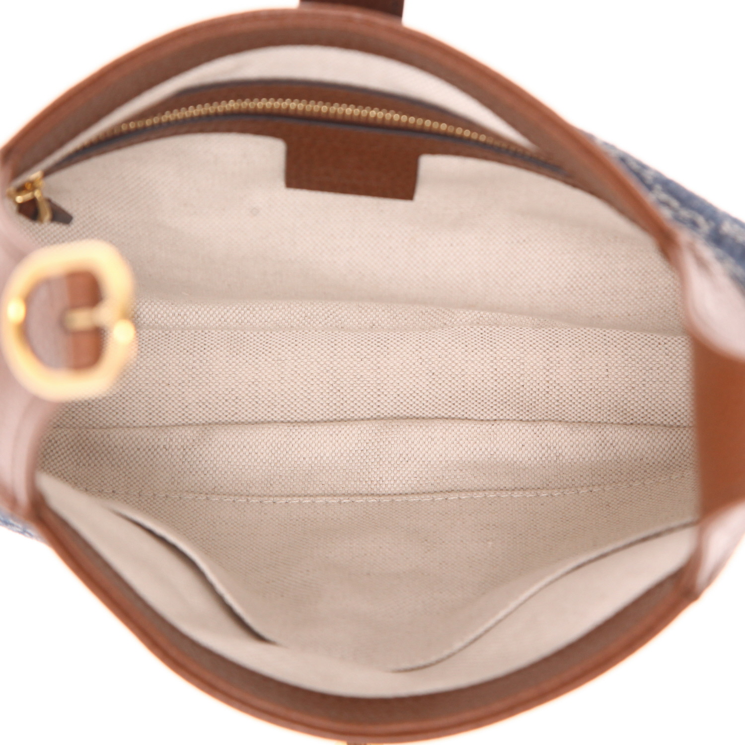 Borsa a tracolla Gucci  Jackie in tela denim monogram blu e pelle marrone - Detail D3