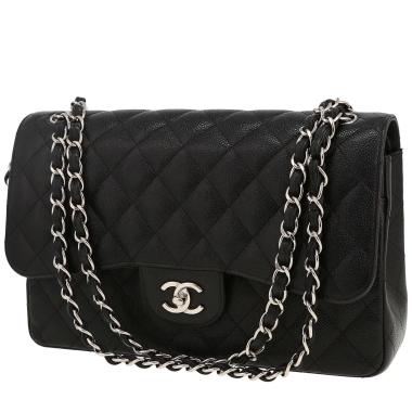 Chanel  Timeless Jumbo shoulder bag  in black quilted grained leather