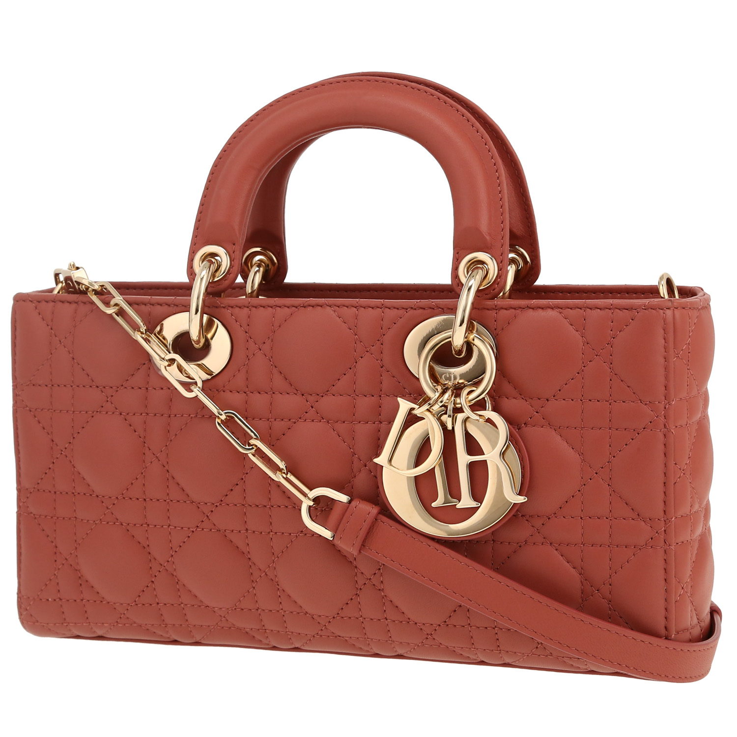 Sac bandoulière Dior  Lady D-Joy moyen modèle  en cuir cannage rose - Detail D4