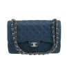 Chanel  Timeless Jumbo shoulder bag  in blue quilted grained leather - 360 thumbnail