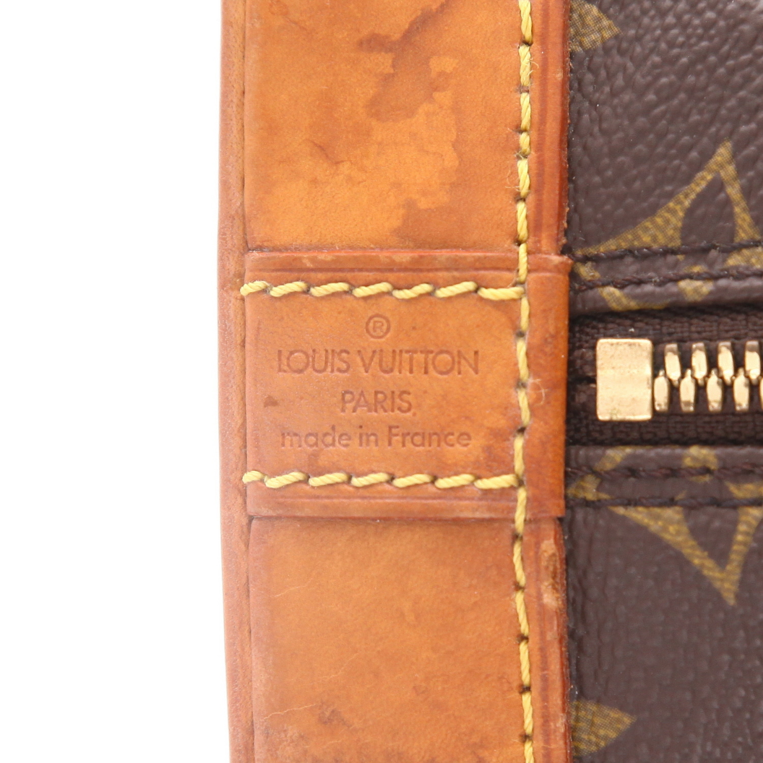 Borsa Louis Vuitton  Alma in tela monogram marrone e pelle naturale - Detail D2