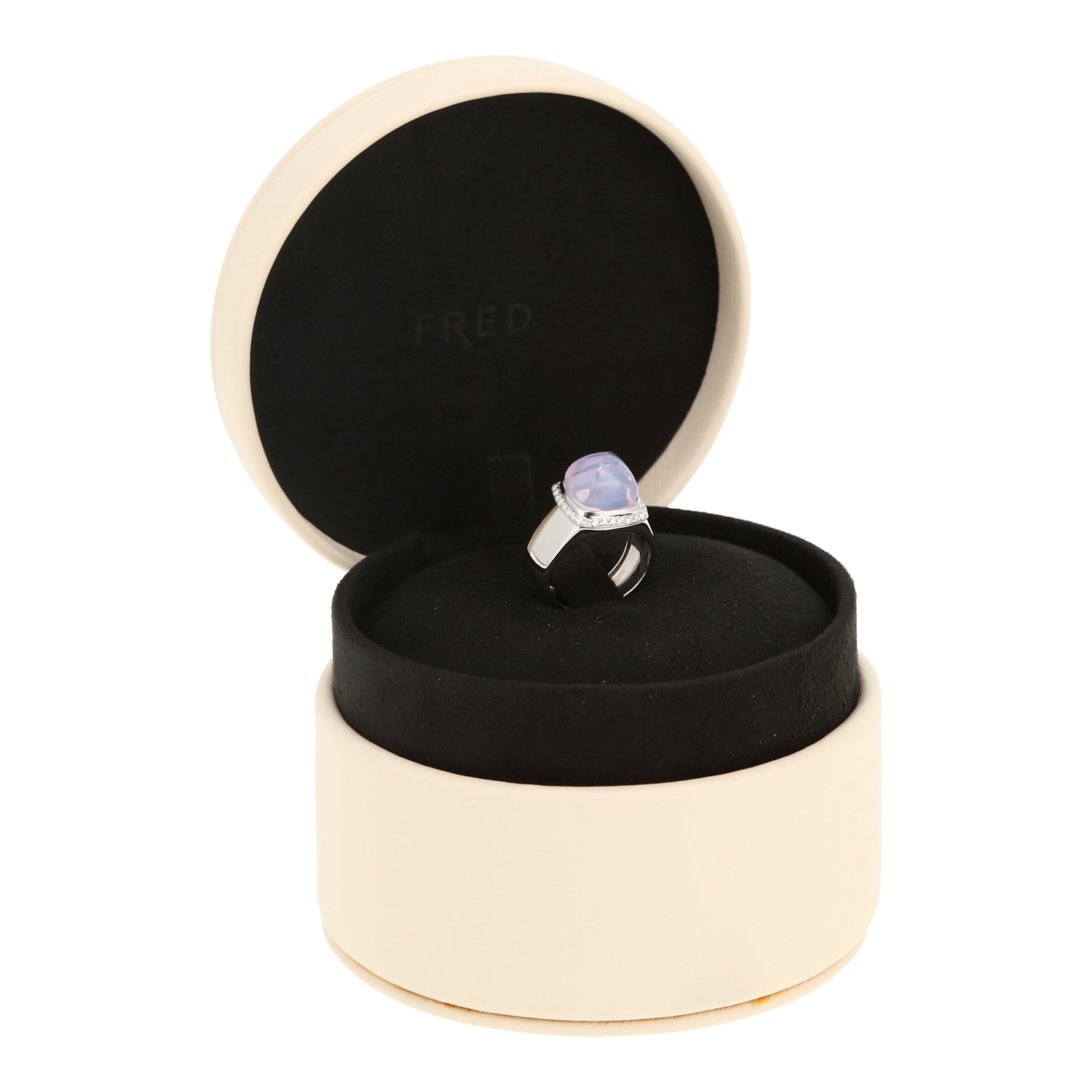 Fred Pain de Sucre medium model ring in white gold, chalcedony and diamonds - Detail D2