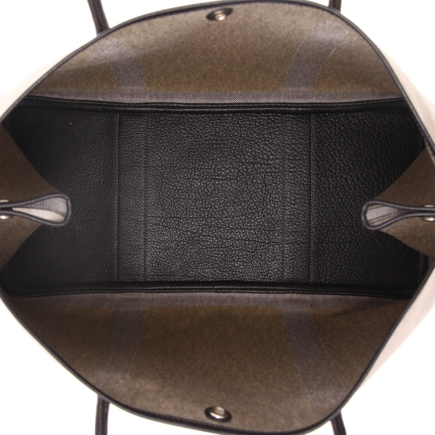 Sac cabas Hermès  Garden en toile beige et cuir noir - Detail D3