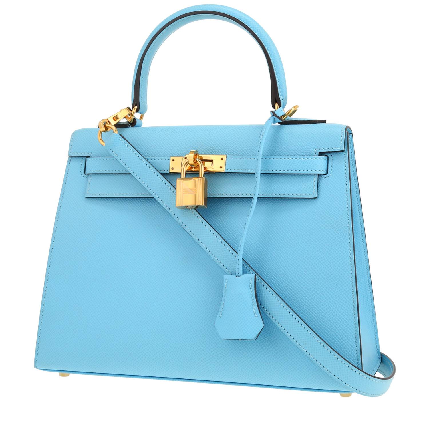 Sac à main Hermès  Kelly 25 cm en cuir epsom bleu Celeste