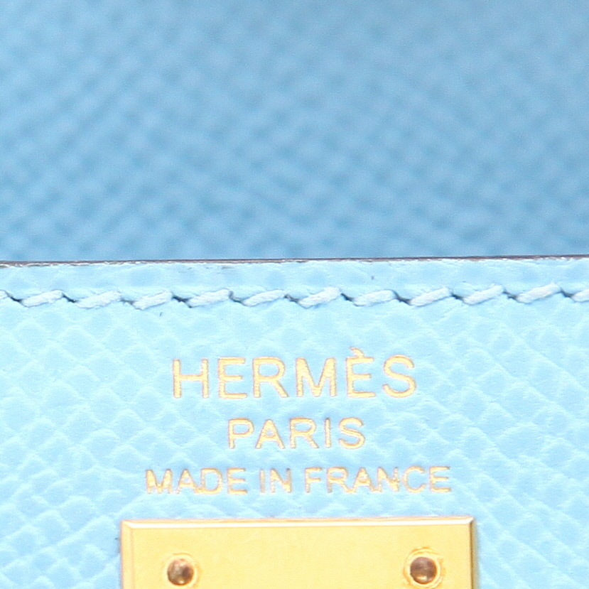 Borsa Hermès  Kelly 25 cm in pelle Epsom blu Celeste - Detail D2