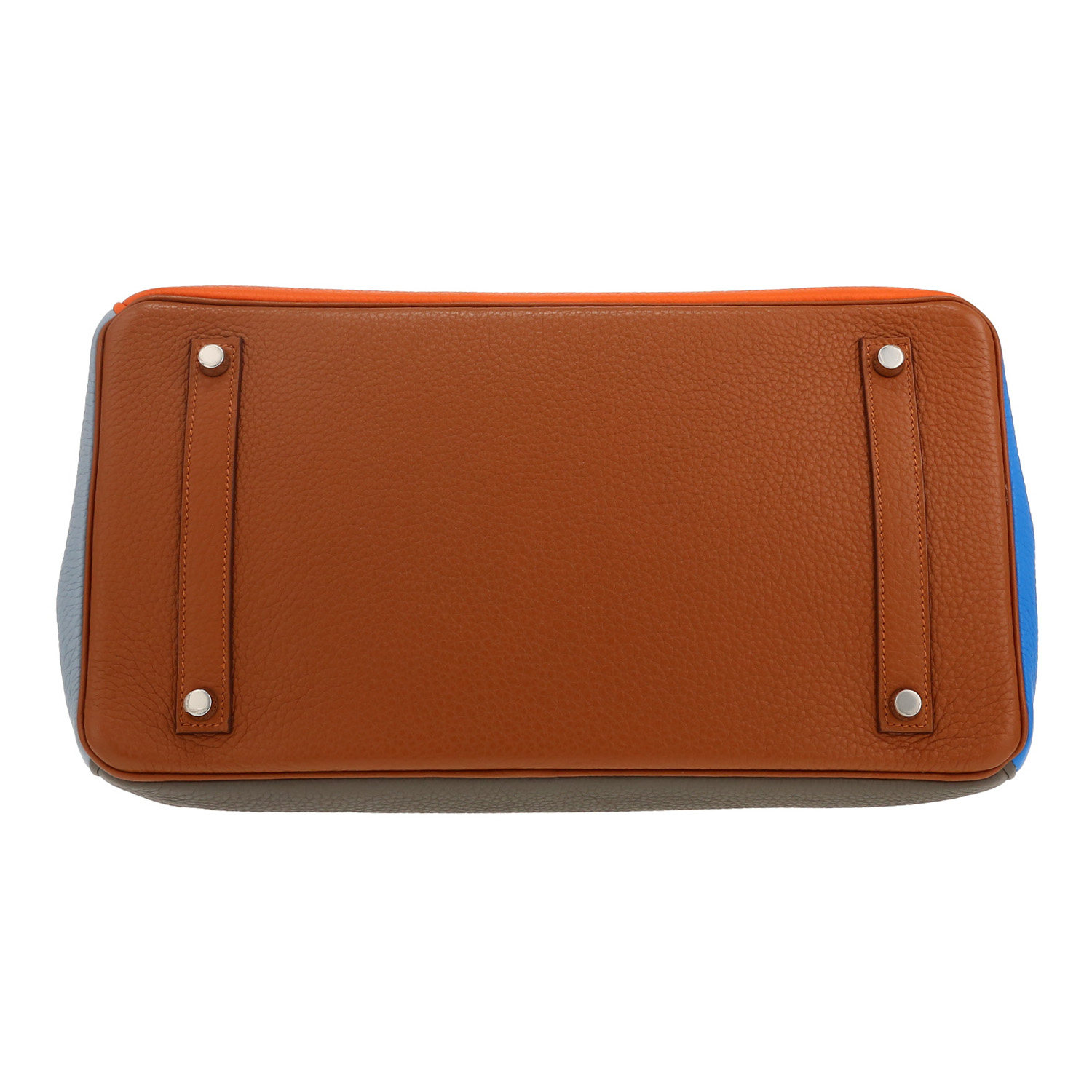 Sac à main Hermès  Birkin 35 cm Arlequin en cuir togo multicolore rouge, orange gold et bleu - Detail D1