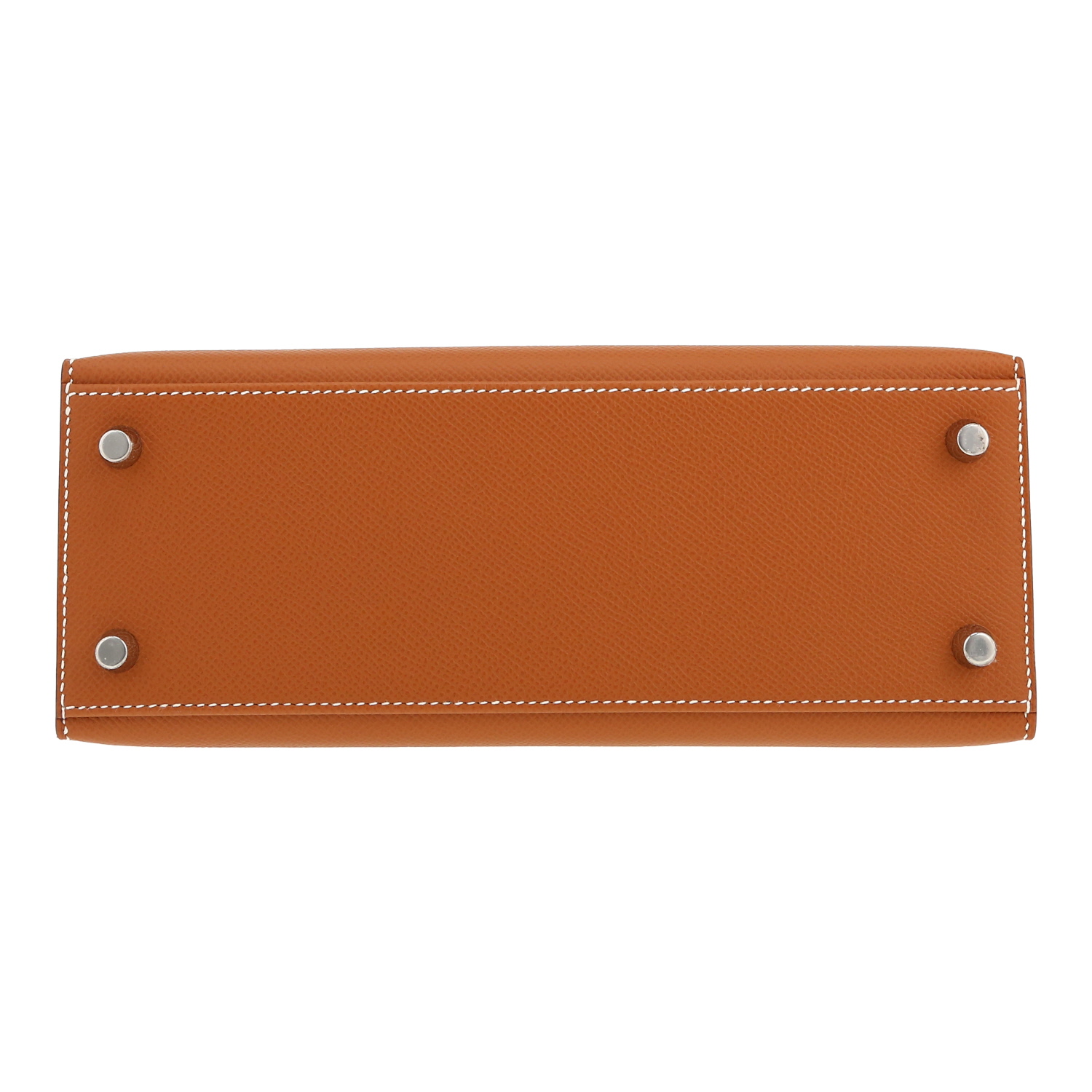 Bolso de mano Hermès  Kelly 25 cm en cuero epsom color oro - Detail D1