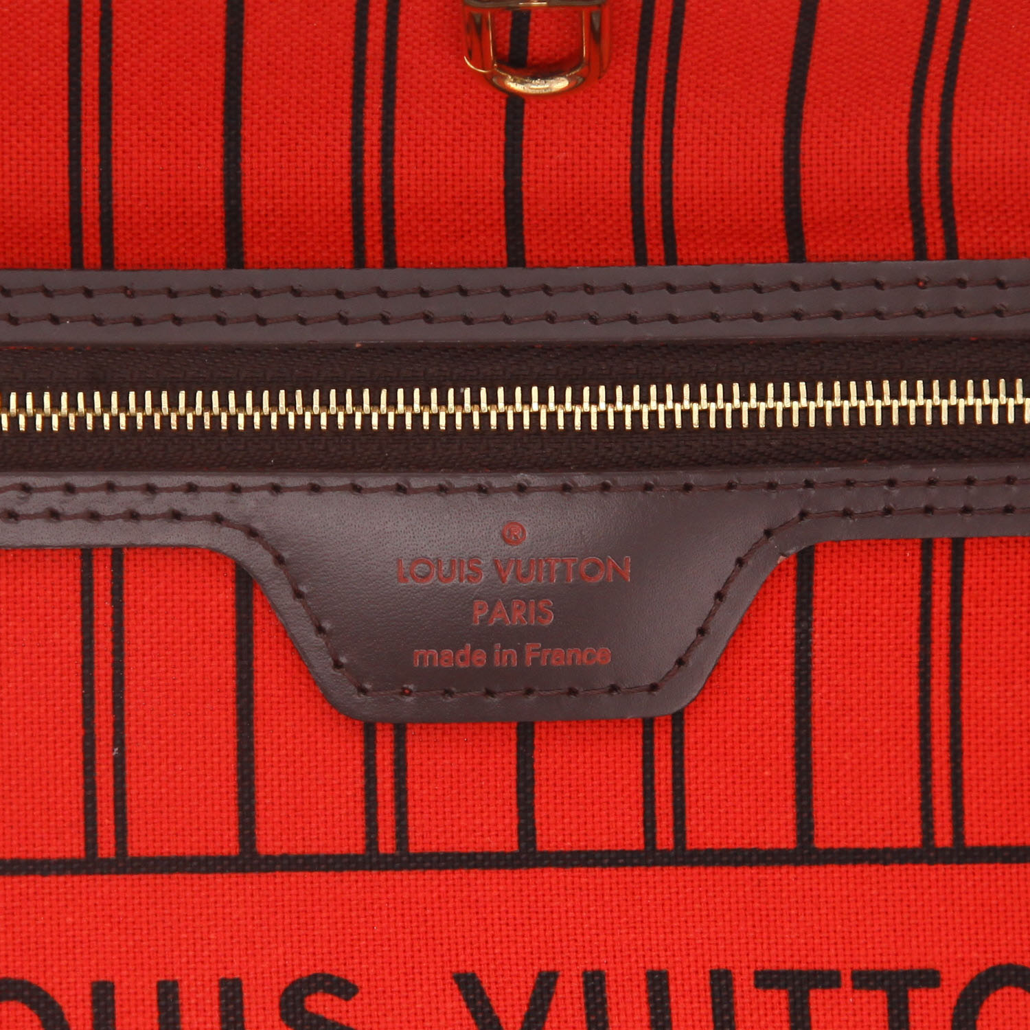 Louis Vuitton  Neverfull shopping bag  in ebene damier canvas  and brown leather - Detail D2