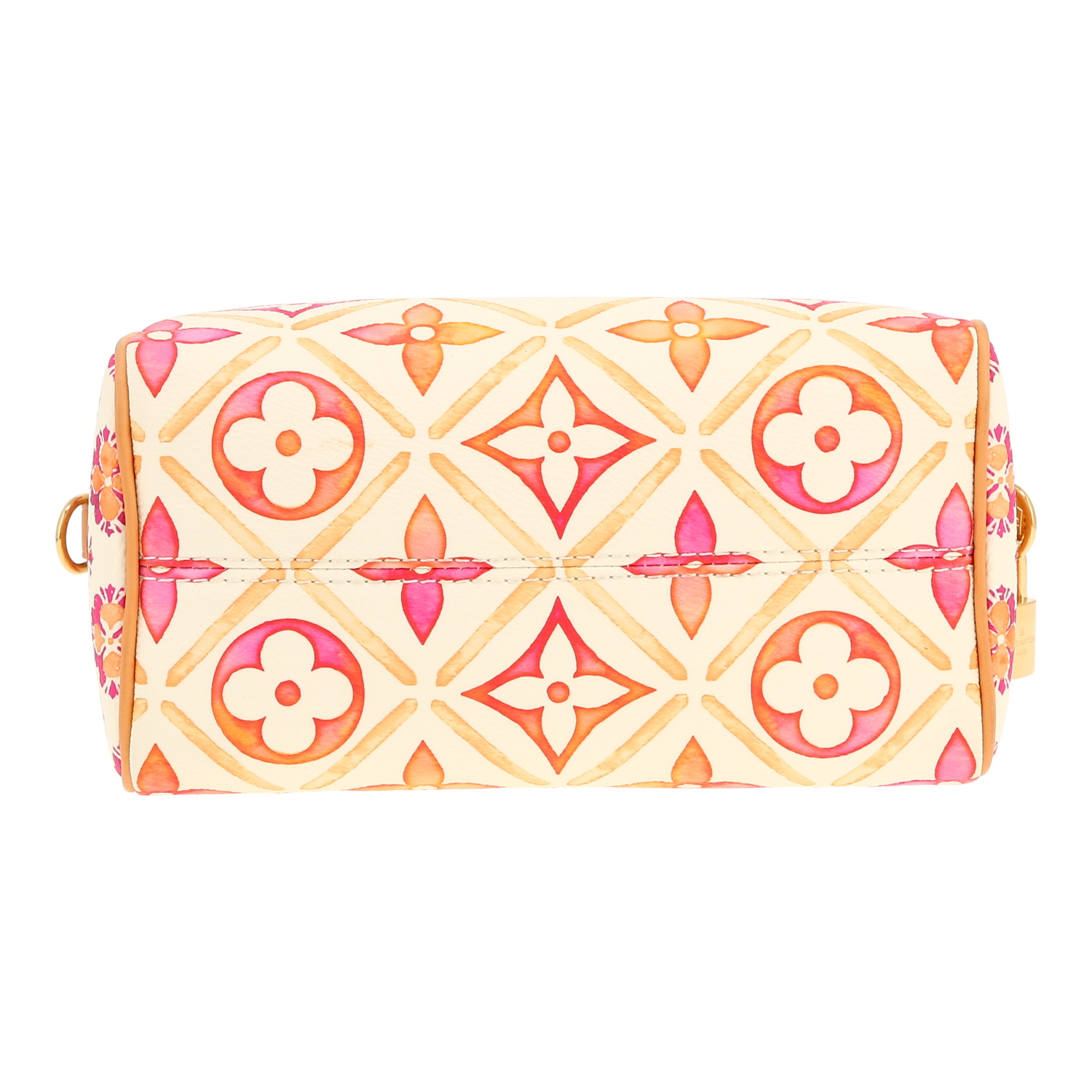 Sac bandoulière Louis Vuitton  Speedy 20 cm en toile monogram enduite beige et rose et cuir naturel - Detail D1