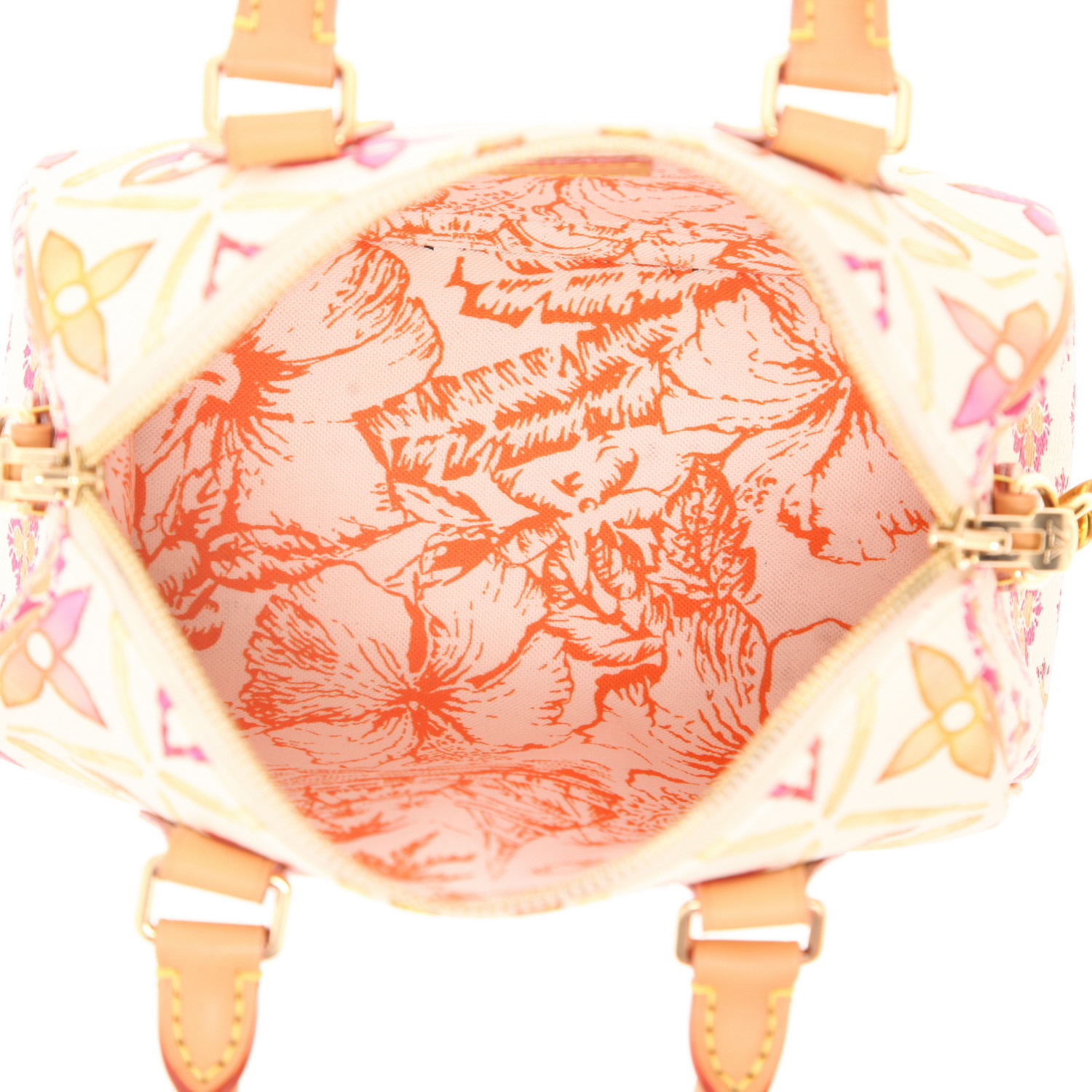 Bolso bandolera Louis Vuitton  Speedy 20 cm en lona Monogram revestida beige y rosa y cuero natural - Detail D3