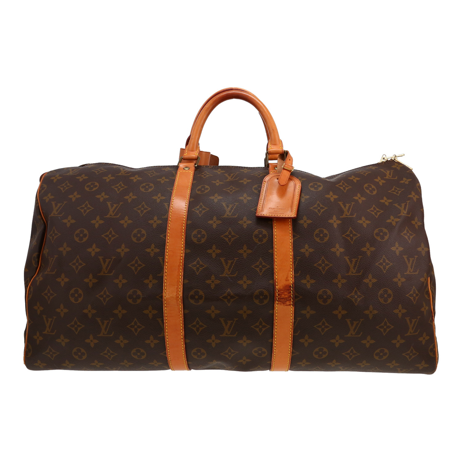 Louis Vuitton  Keepall 55 travel bag  in brown monogram canvas  and natural leather - Detail D1