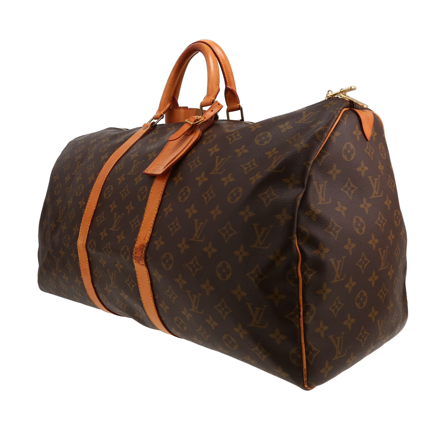 Louis Vuitton  Keepall 55 travel bag  in brown monogram canvas  and natural leather - Detail D2
