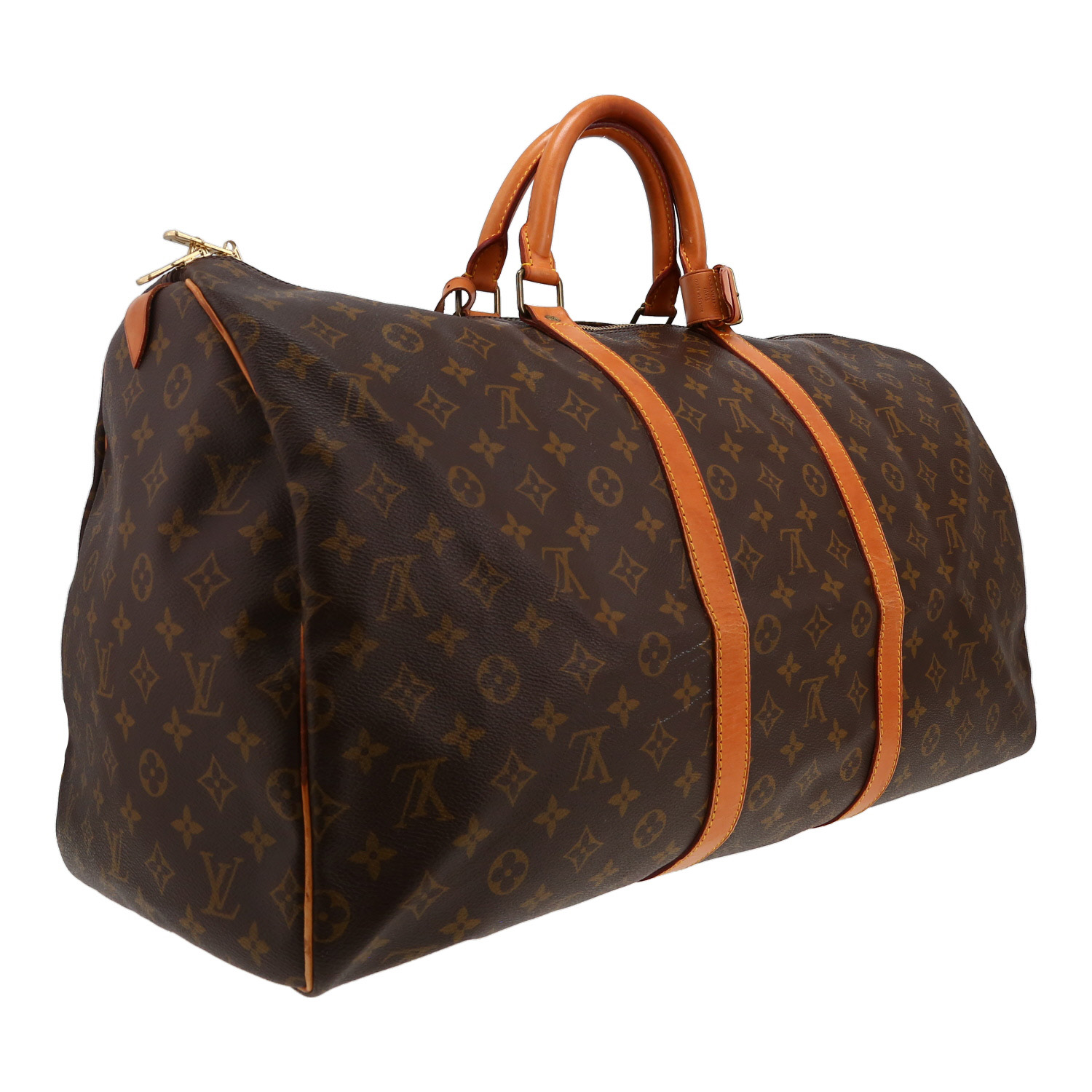 Louis Vuitton  Keepall 55 travel bag  in brown monogram canvas  and natural leather - Detail D3