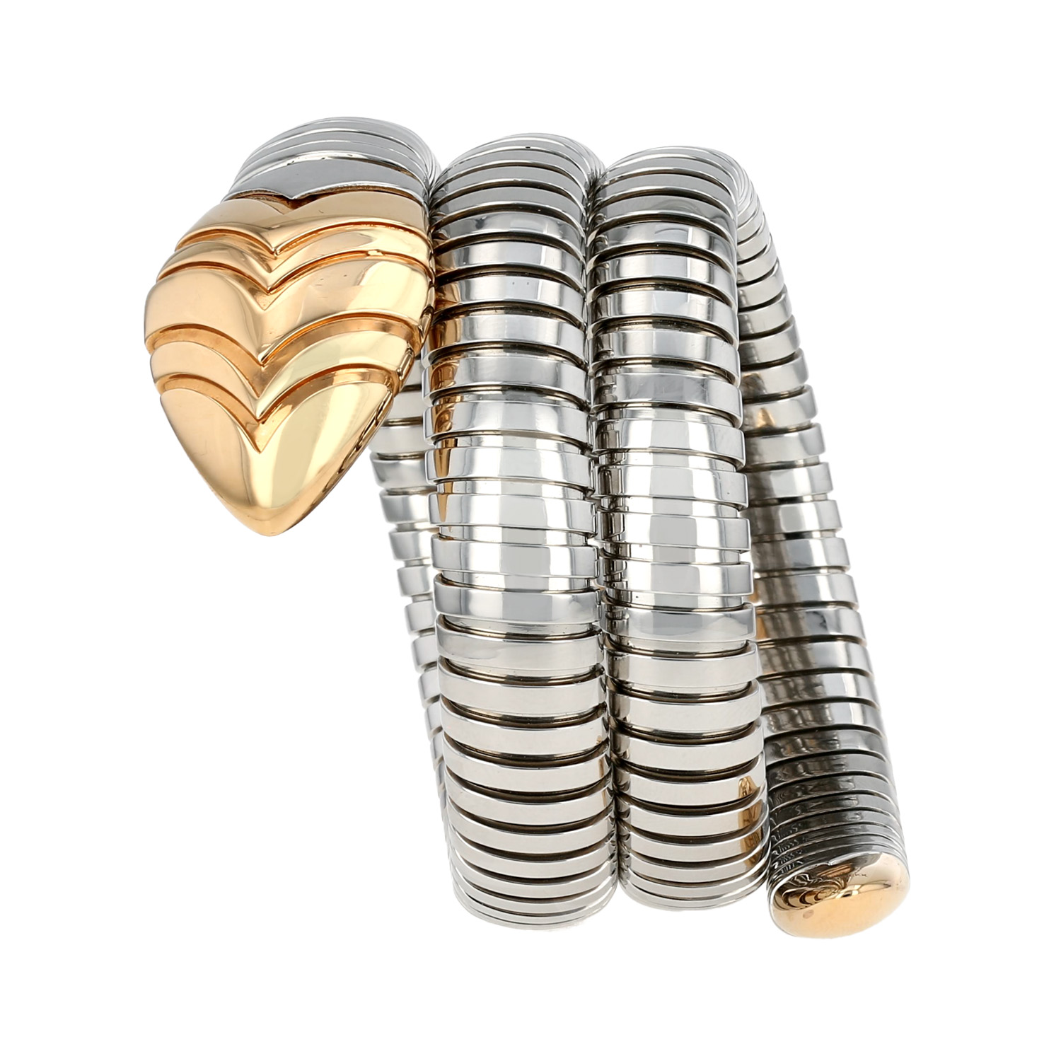 Articulated Bulgari Serpenti bracelet in yellow gold and stainless steel - Detail D3