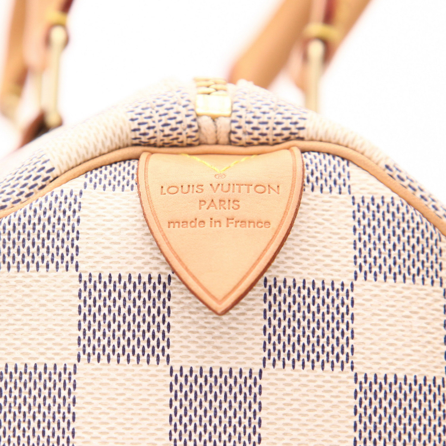 Sac à main Louis Vuitton  Speedy 30 en toile damier azur et cuir naturel - Detail D2