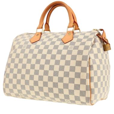 Bolso de mano Louis Vuitton  Speedy 30 en lona a cuadros azul celeste y cuero natural