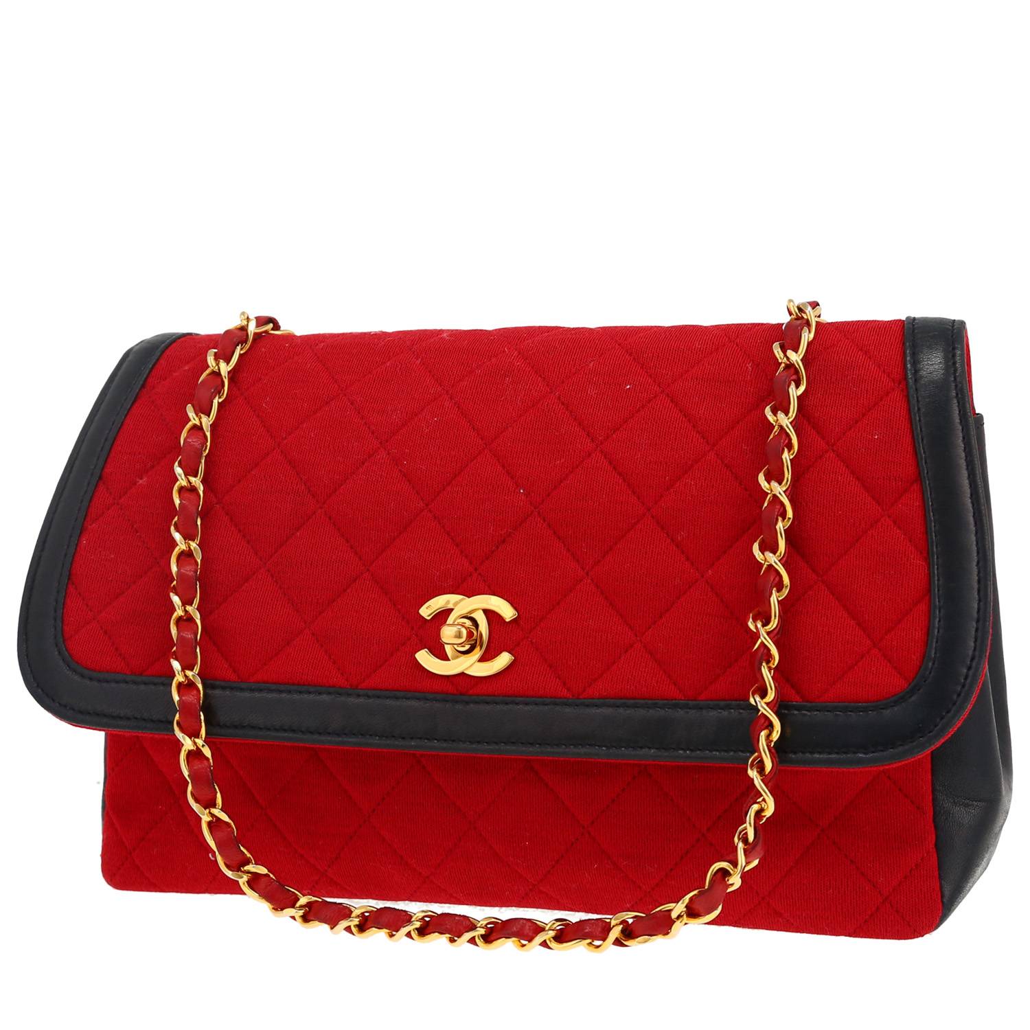 Borsa a tracolla Chanel  Vintage in jersey rosso e pelle blu marino