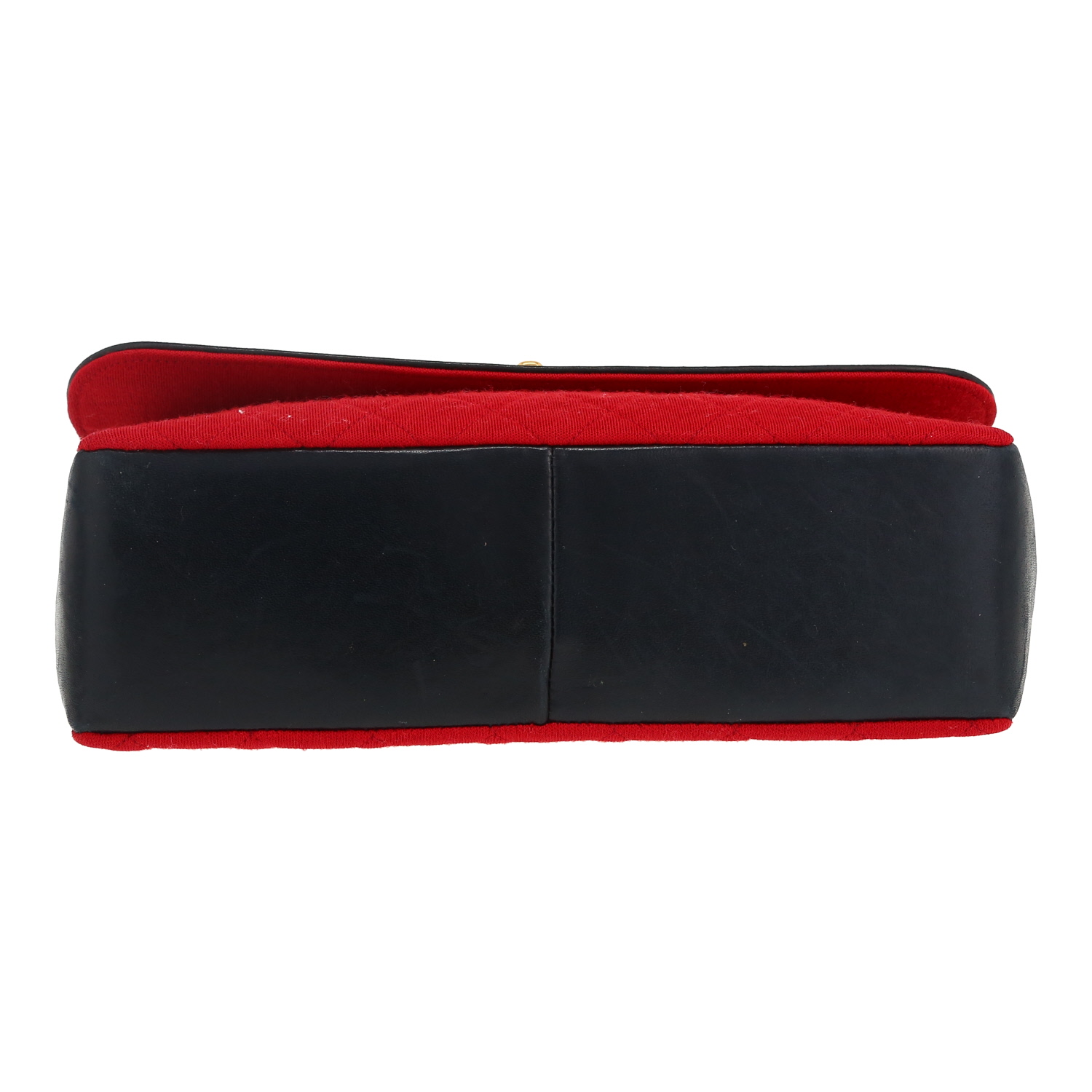 Sac bandoulière Chanel  Vintage en jersey rouge et cuir bleu-marine - Detail D1