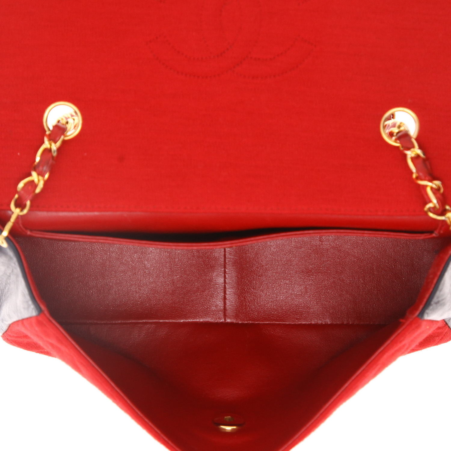 Chanel  Vintage shoulder bag  in red jersey  and navy blue leather - Detail D3