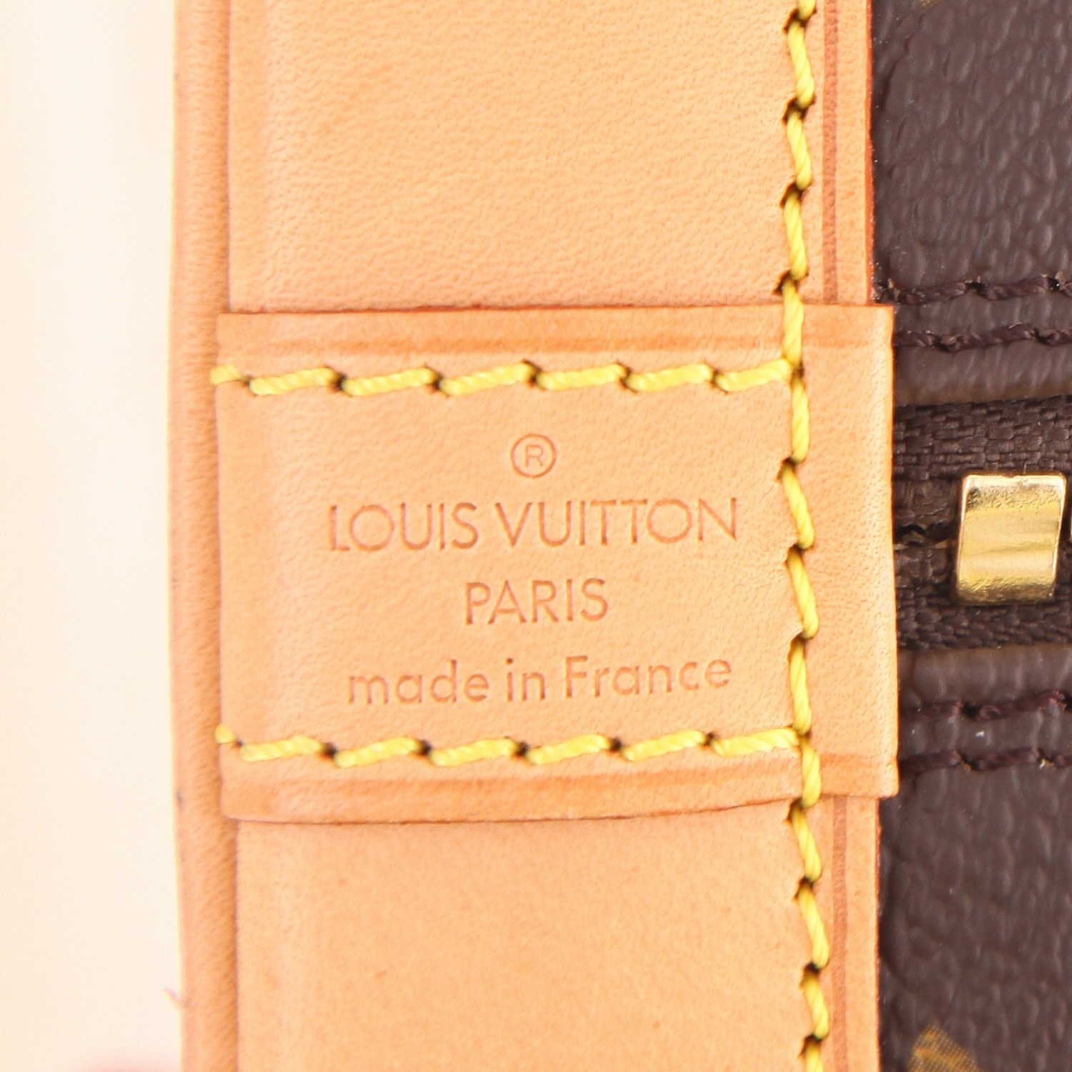 Borsa Louis Vuitton  Alma in tela monogram marrone e pelle naturale - Detail D2