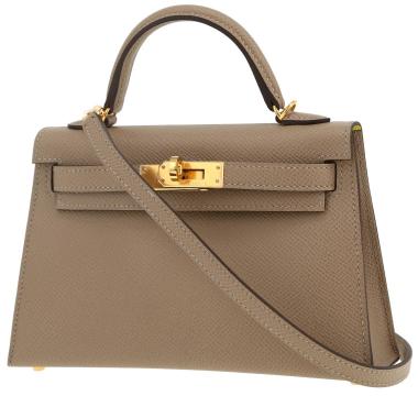 Borsa a tracolla Hermès  Kelly 20 cm in pelle Epsom grigio tortora