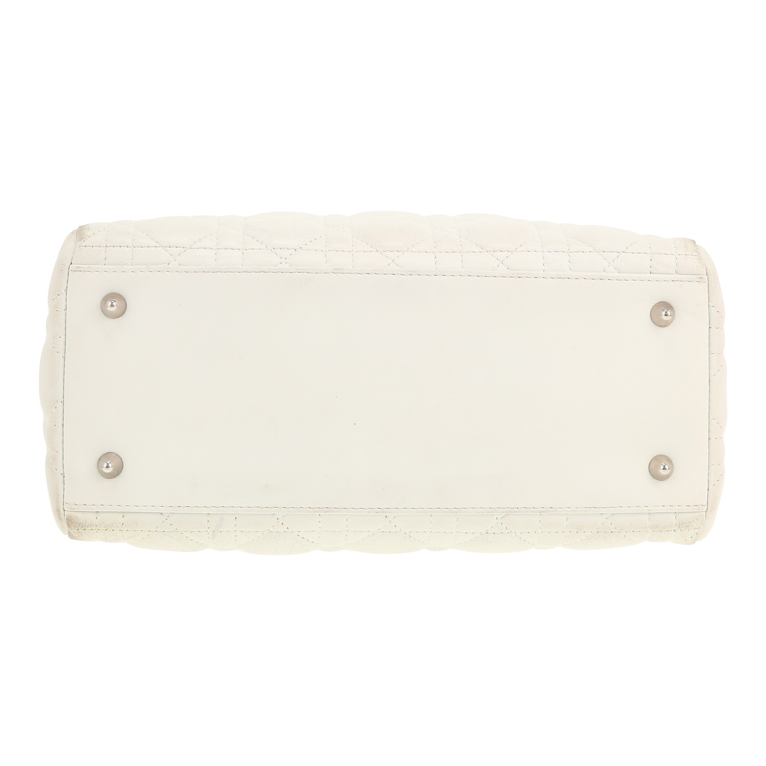 Bolso de mano Dior  Lady Dior modelo mediano  en cuero cannage blanco - Detail D1