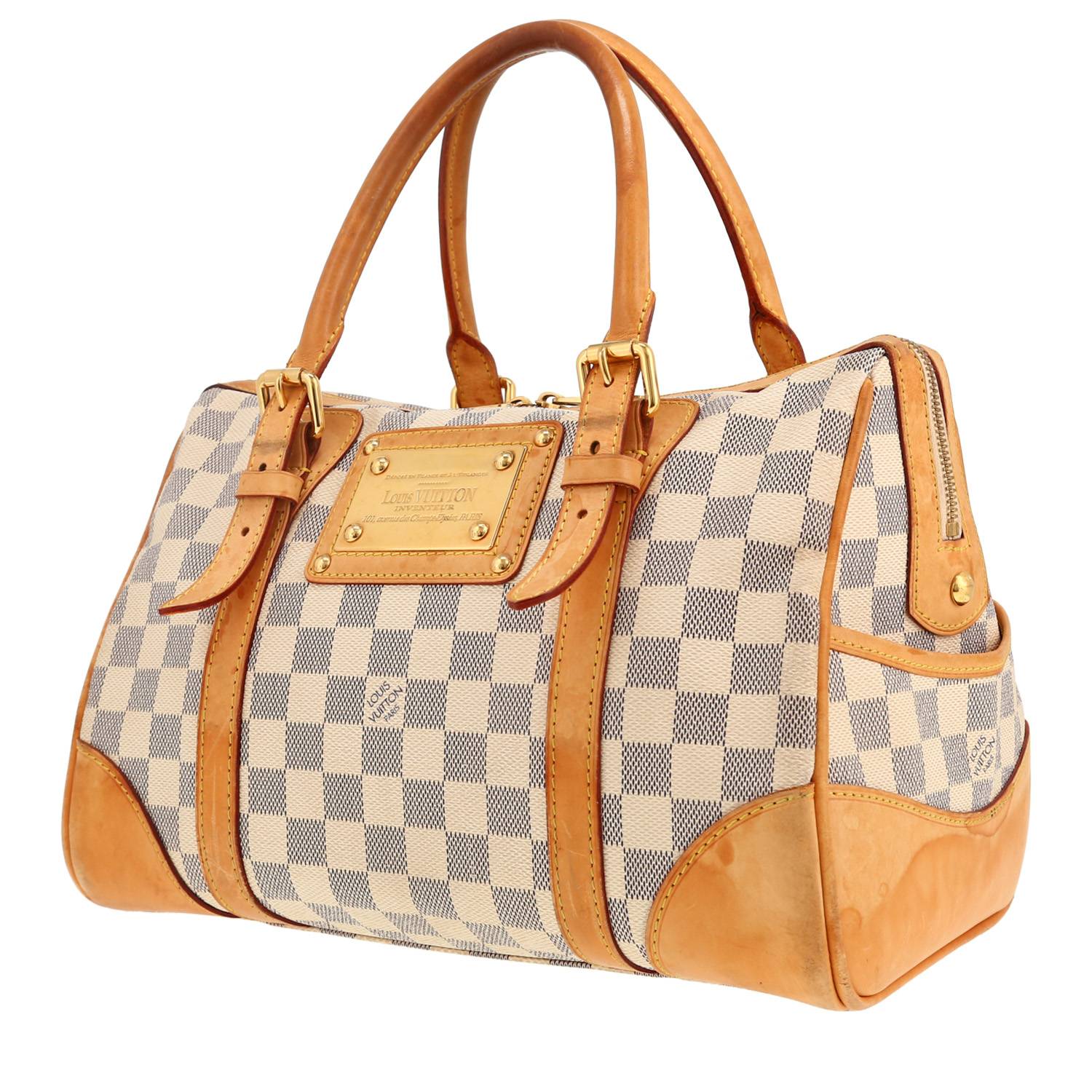 Louis Vuitton Berkeley handbag in azur damier canvas and natural leather