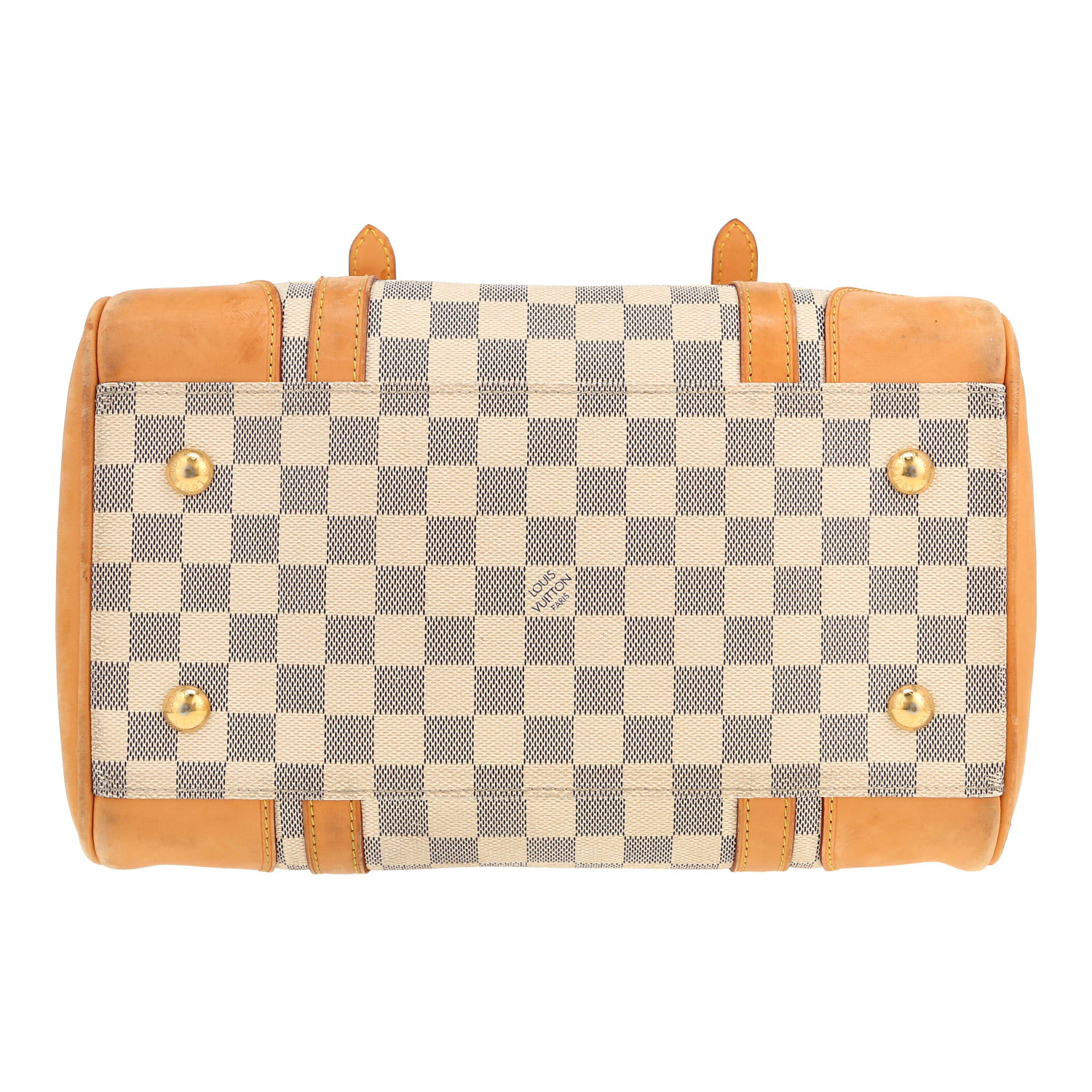 Bolso de mano Louis Vuitton  Berkeley en lona a cuadros azul celeste y cuero natural - Detail D1