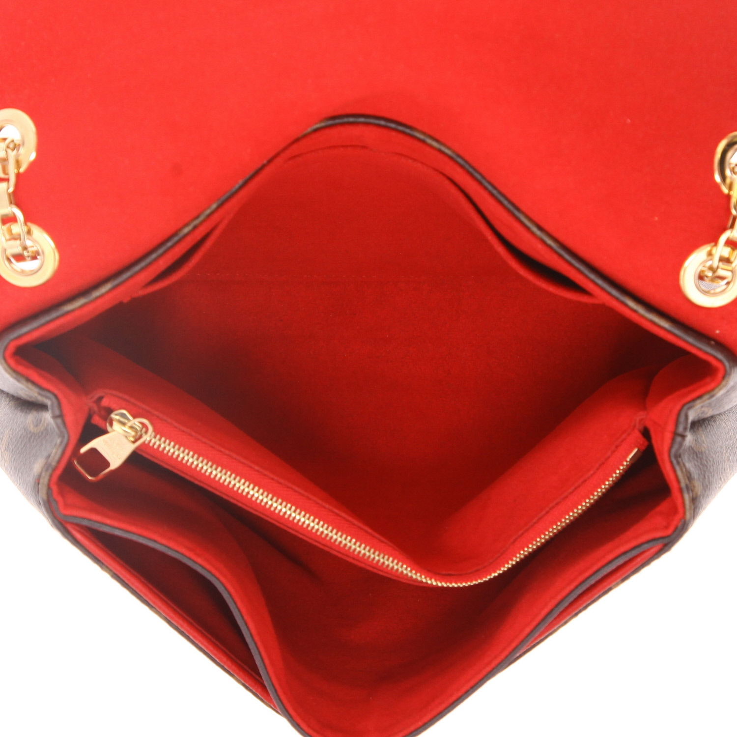 Bolso de mano Louis Vuitton  Pallas Chain en lona Monogram marrón y cuero rojo - Detail D3