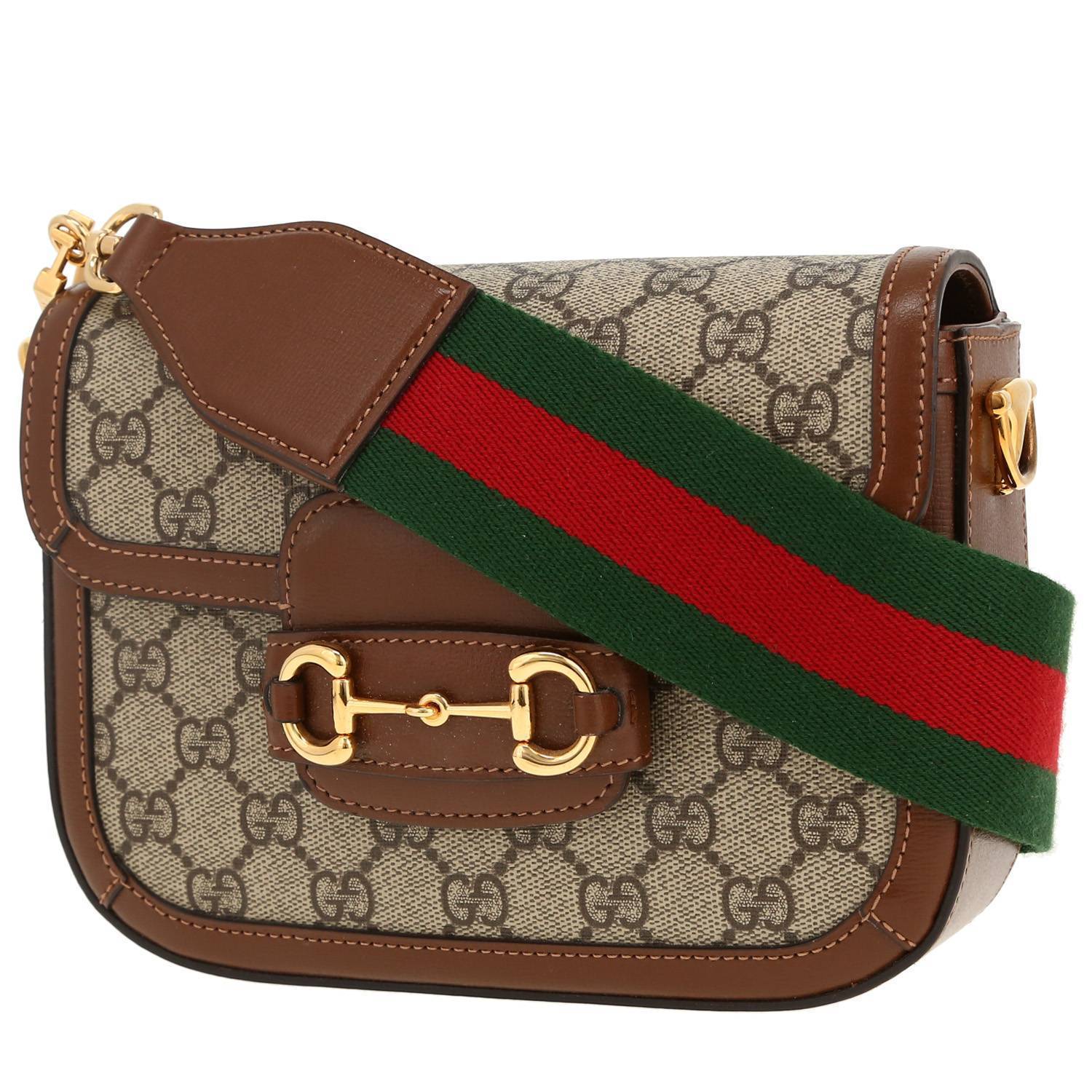 Gucci 1955 Horsebit mini shoulder bag in beige "sûpreme GG" canvas and brown leather