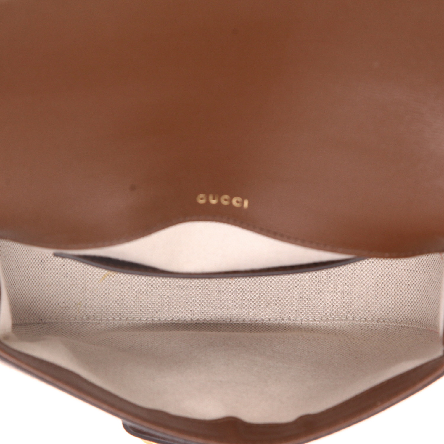Gucci  1955 Horsebit mini  shoulder bag  in beige "sûpreme GG" canvas  and brown leather - Detail D3