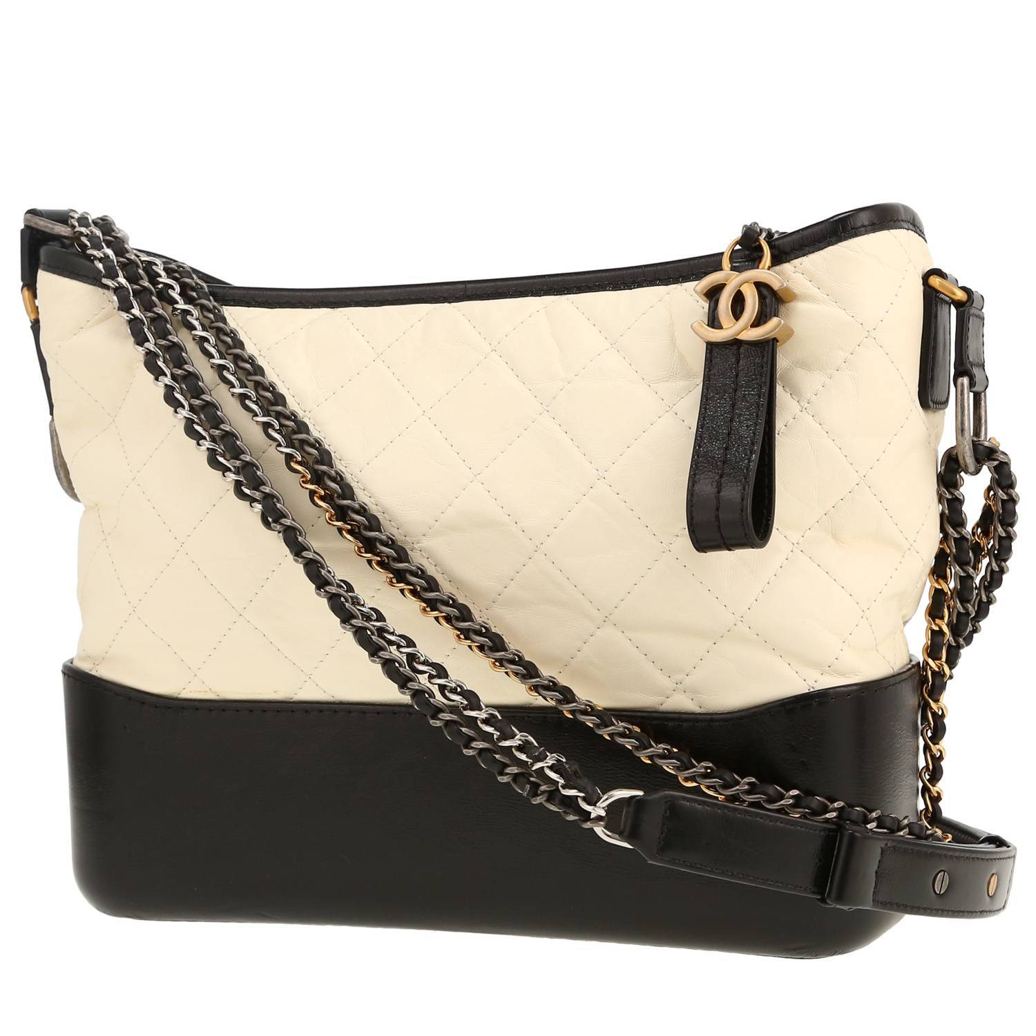 Chanel Gabrielle medium model shoulder bag in white quilted leather and black leather