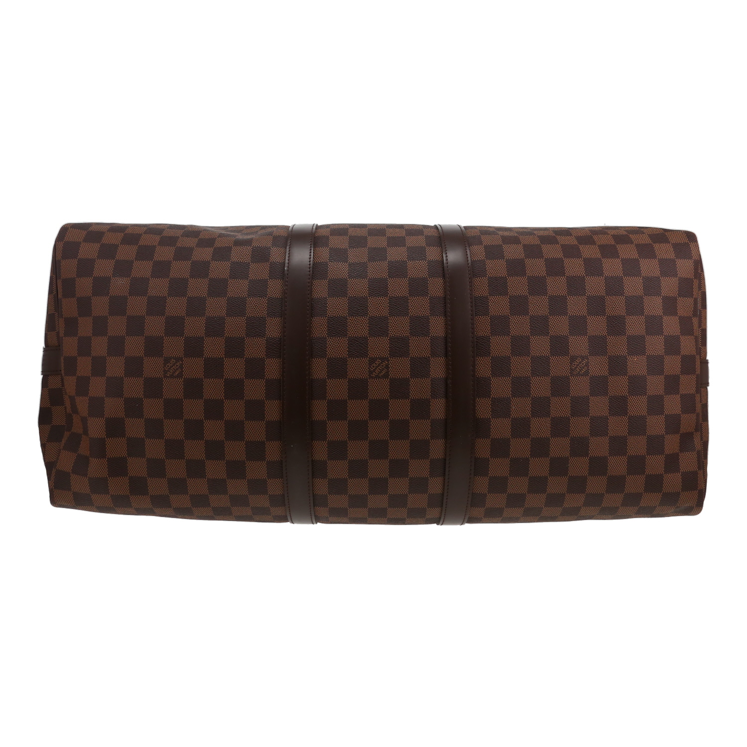 Borsa da viaggio Louis Vuitton Keepall 55 in tela Damier Ébène e pelle marrone - Detail D4