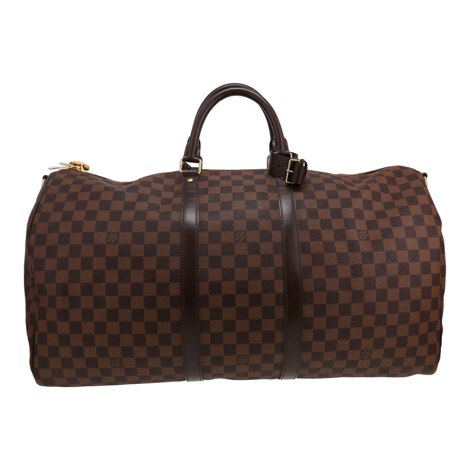 Bolsa de viaje Louis Vuitton Keepall 55 en lona Damier Ébène y piel marrón - Detail D5