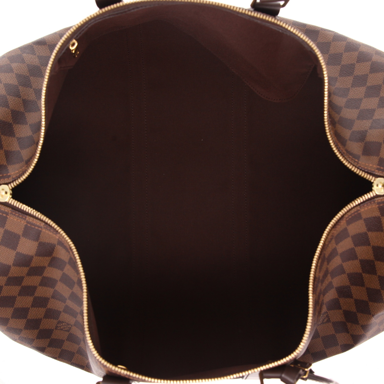 Bolsa de viaje Louis Vuitton Keepall 55 en lona Damier Ébène y piel marrón - Detail D7