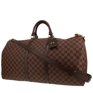 Bolsa de viaje Louis Vuitton  Keepall 55 en lona a cuadros ébano y cuero marrón